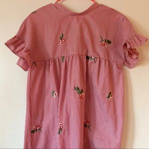 striped floral embroidered babydoll dress